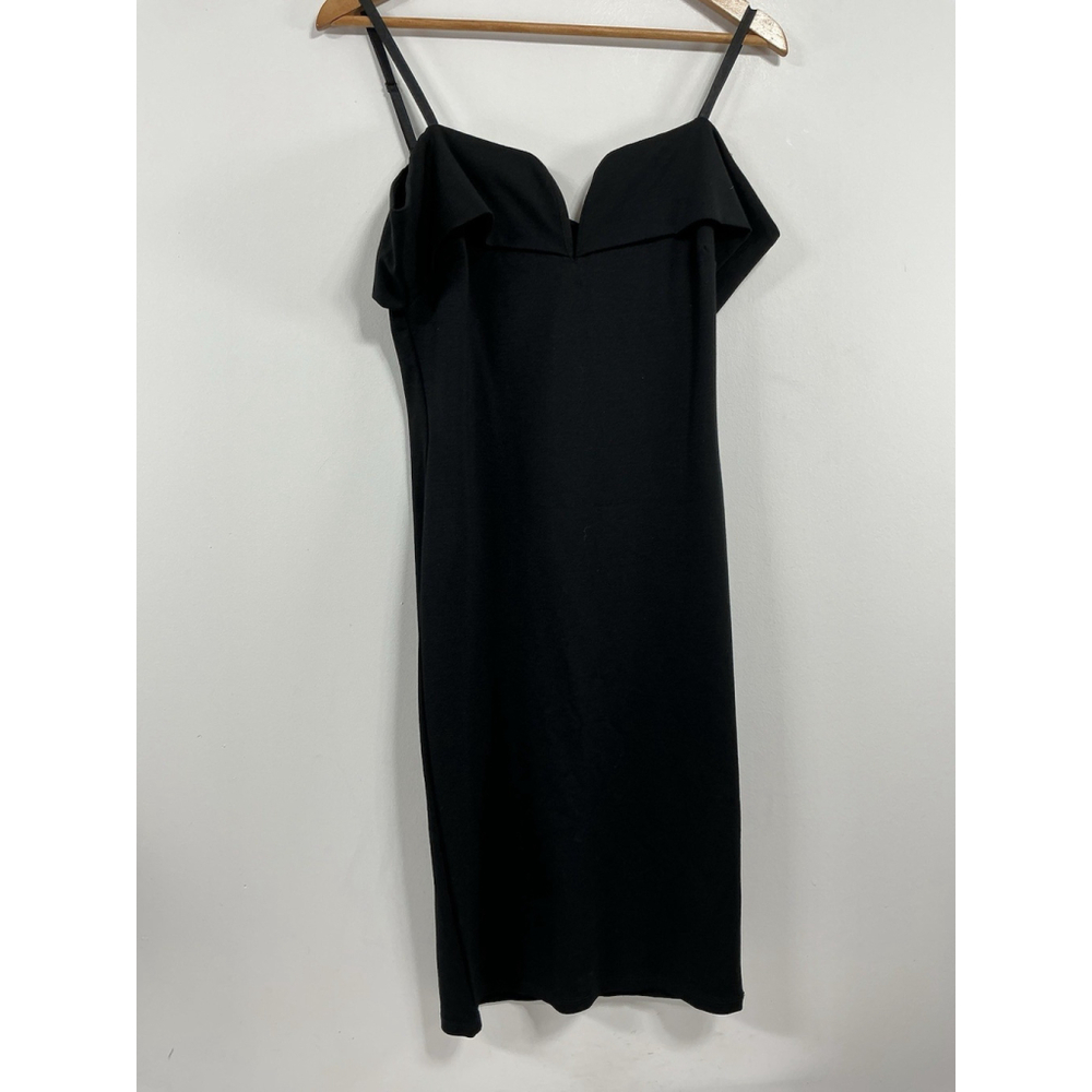 Womans Cameo Bodycon Midi Dress Large Black Spaghetti Straps Off The Shoulder
